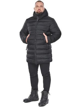 Мужская чёрная куртка большого размера с высоким воротником модель 53661