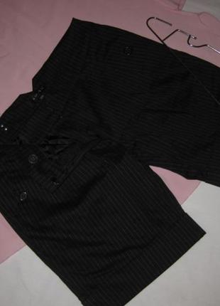 Хлопок96% классические офисные черные в тоненькую полосочку шорты удлиненные бриджи amisu амису 36