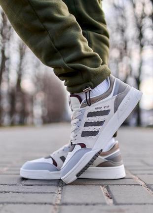 Стильні чоловічі кросівки adidas drop step low beige grey brown сіро-бежеві з коричневим