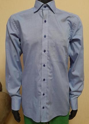 Стильна сорочка блакитного кольору в ромбик eterna modern fit made in romania, 💯 оригінал
