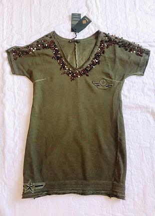Туника с коротким рукавом в стиле милитари хаки с нашивками pek group