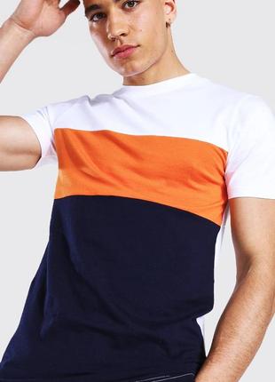 Muscle fit longline colour block t-shirt