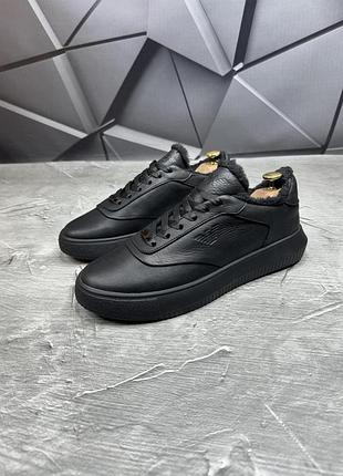 Зимові кеди чоловічі armani black чорні натуральна шкіра