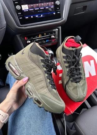 Кросівки жіночі / чоловічі зелені (хакі) з шкіри nike air max sneakerboot 95 "khaki"