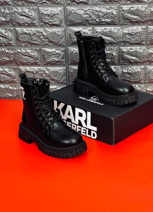 Ботинки женские karl lagerfeld зимние сапоги на меху чёрные на тракторной подошве