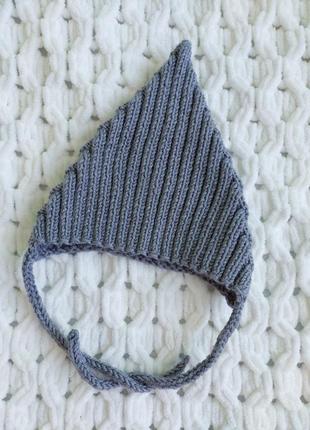 Чепчик шапка ельф гном для дітей та немовлят вязана шапка