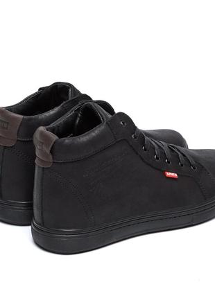 Мужские зимние кожаные кроссовки levis black classic