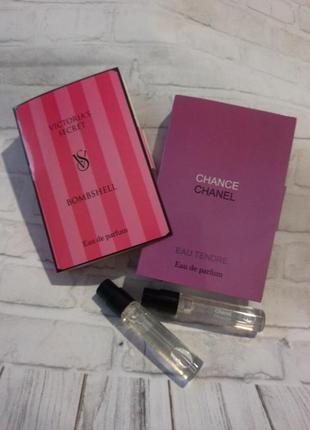 Набор пробников оригинал chance chanel tendre, victoria secret bombshell