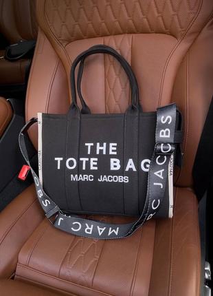 Жіноча сумка - шоппер marc jacobs tote bag чорна з білим1 фото