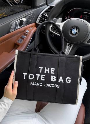 Жіноча сумка - шоппер marc jacobs tote bag чорна з білим7 фото