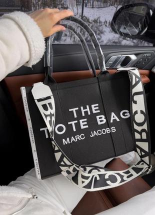 Жіноча сумка - шоппер marc jacobs tote bag чорна з білим5 фото