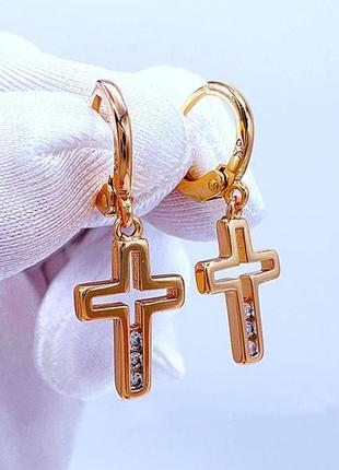 Жіночі сережки з медичного золота. позолочені сережки хр. медзолото. кульчики хрести