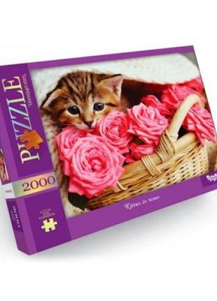 Пазлы "котенок в розах", 2000 элементов1 фото