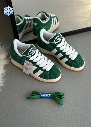 Женские зимние кроссовки adidas campus winter green white fur зеленого с белым цвета с мехом