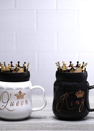 Набір чашок керамічних з кришкою і ложкою queen&king (450 мл) чашка керамічна в подарунковій упаковці