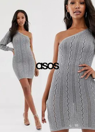 ❤️ сексуальное вязаное серое мини платье на одно плечо от asos