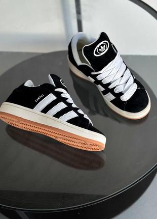 Зимові жіночі кросівки plant adidas campus winter black white fur чорного з білим кольорів з хутром5 фото