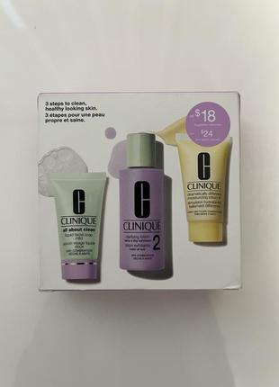 Набір clinique 3-step skin care kit skin type 2 мило, тонік, лосьйон