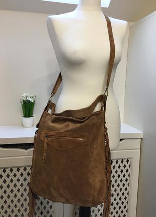Замшева сумка\шкіряна сумка\ сумка в стилі бохо genuine leather сумка з бахромою2 фото