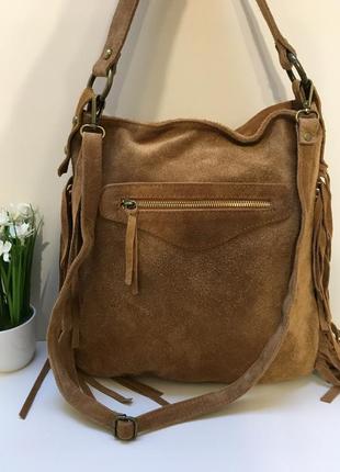 Замшева сумка\шкіряна сумка\ сумка в стилі бохо genuine leather сумка з бахромою