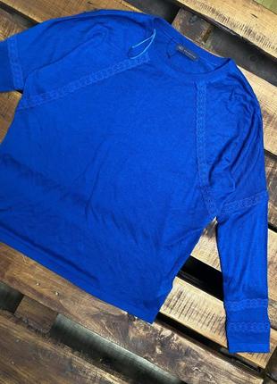 Женская кофта (джемпер) с кружевом marks&spencer (маркс и спенсер мрр идеал оригинал синяя)1 фото