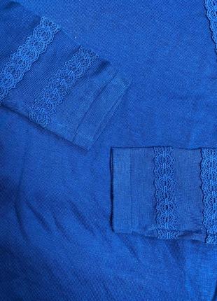 Женская кофта (джемпер) с кружевом marks&spencer (маркс и спенсер мрр идеал оригинал синяя)4 фото