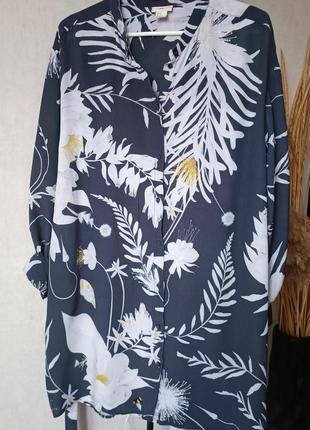 Платье рубашка туника натуральное в тропический принт h&amp;m anna glover8 фото