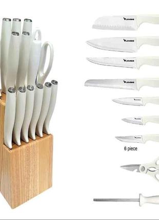 Набір кухонних ножів зі сталі на підставці, в набір входять 12 ножів, мусат, ножиці