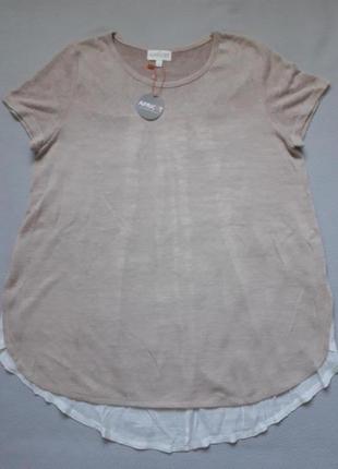 Бомбезная комбинированная футболка с красивой спинкой свободного кроя apricot