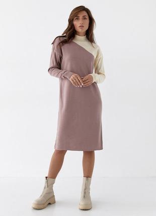 Двухцветное вязаное платье пудровое &lt;unk&gt; 76153