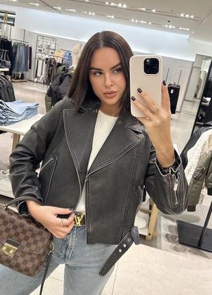 Шикарная косуха винтаж от zara, винтажная куртка кожанка, новая коллекция