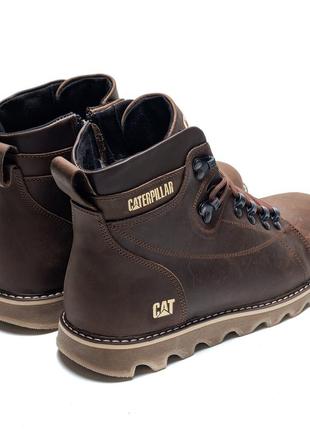 Мужские зимние кожаные ботинки cat expensive chocolate8 фото