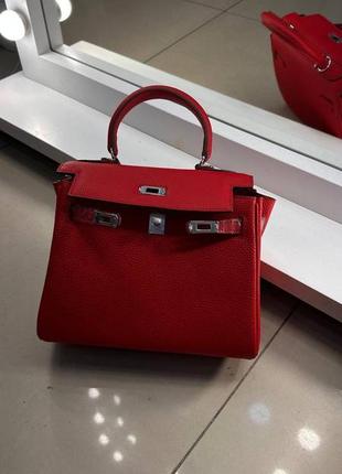 Красная сумка кожаная в стиле hermes kelly4 фото