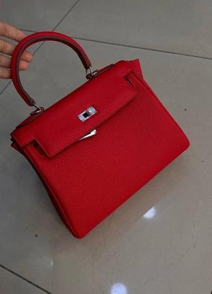 Красная сумка кожаная в стиле hermes kelly