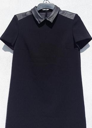 Чёрное плотное платье zapa paris с кожаной вставкой