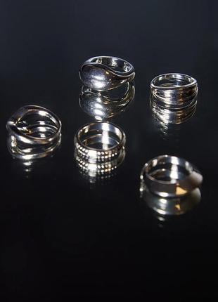 Набір срібних, гладких масивних каблучок  срібло-s/m2 фото