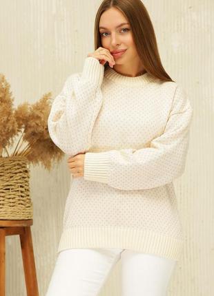 Женский вязанный свитер оверсайз цвет топленое молоко. модель 229. размер ун 48-562 фото