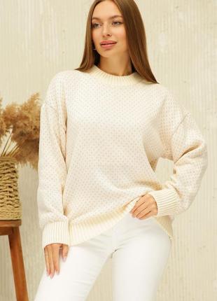 Женский вязанный свитер оверсайз цвет топленое молоко. модель 229. размер ун 48-56