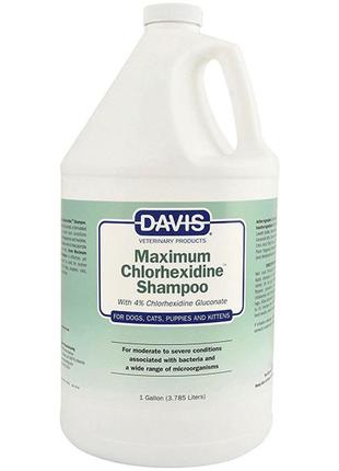 Шампунь із 4% хлоргексидином для собак і котів davis maximum chlorhexidine shampoo з захворюваннями шкіри та