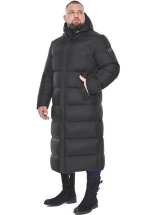 Чёрная мужская зимняя куртка большого размера с разрезами модель 53300