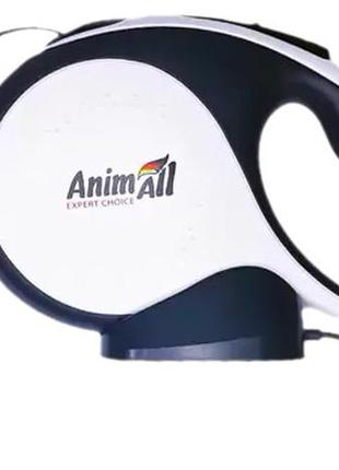 Поводок-рулетка animall m до 25 кг, 5 м с led фонариком бело-чорный (2000981201715)1 фото