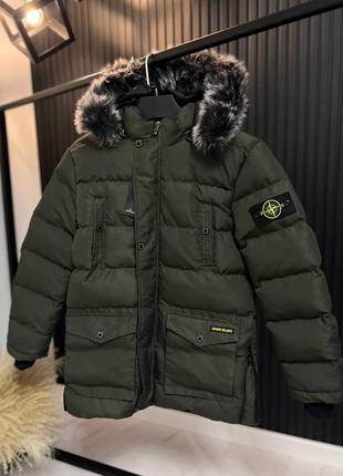 Куртка зимняя stone island хаки1 фото