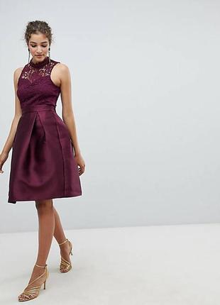 Ax paris плаття нове бордо винне бордове марсала бургунді міді мереживо з вільною спідницею1 фото