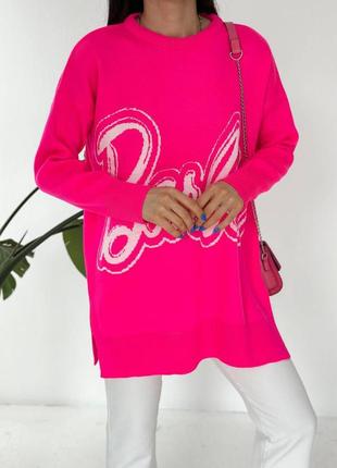 Свитшот барби barbie удлиненный оверсайз с разрезом по бокам свитер черный розовый голубой белый зеленый трендовый стильный5 фото