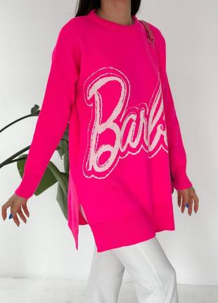 Свитшот барби barbie удлиненный оверсайз с разрезом по бокам свитер черный розовый голубой белый зеленый трендовый стильный7 фото