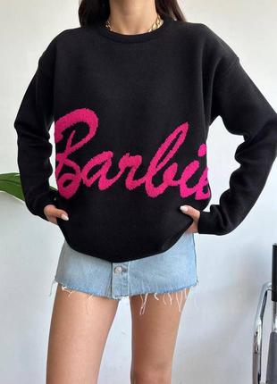 Свитшот барби barbie оверсайз со спущенным плечом светер черный серый трендовый стильный теплый2 фото