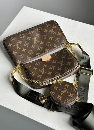 Отличная коричневая брендированная сумочка от louis vuitton с зеленым ремешком3 фото