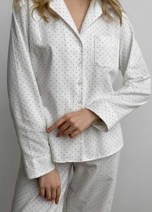 Пижамный комплект двойка белая в горошок, рубашка + штаны, пижамный комплект, костюм для дома7 фото