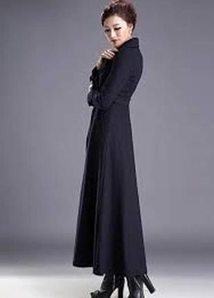 Брендовое длинное черное пальто состав с высоким содержанием шерсти1 фото