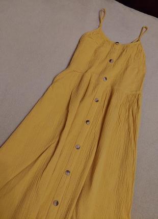 Жёлтое летнее х/б платье сарафан f&f жатка3 фото